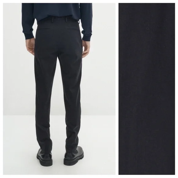 NWT. Massimo Dutti Black Cotton Blend Slim Fit Chino Trousers. Size 32.